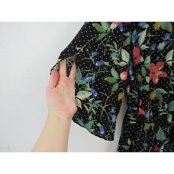 Kiyonna 0X Black Floral Dress Poppy Polka Dots Cut Split Sleeves Knee Length - Picture 3 of 4